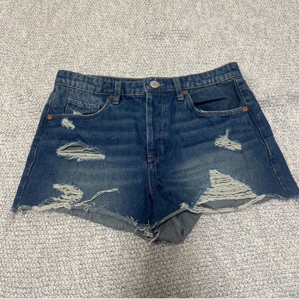 Blank NYC Dark Blue Distressed Jean Shorts
